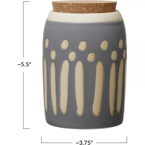 Creative CoOp Debossed Stoneware Pattern ampamp Cork Lid Grey Canister
