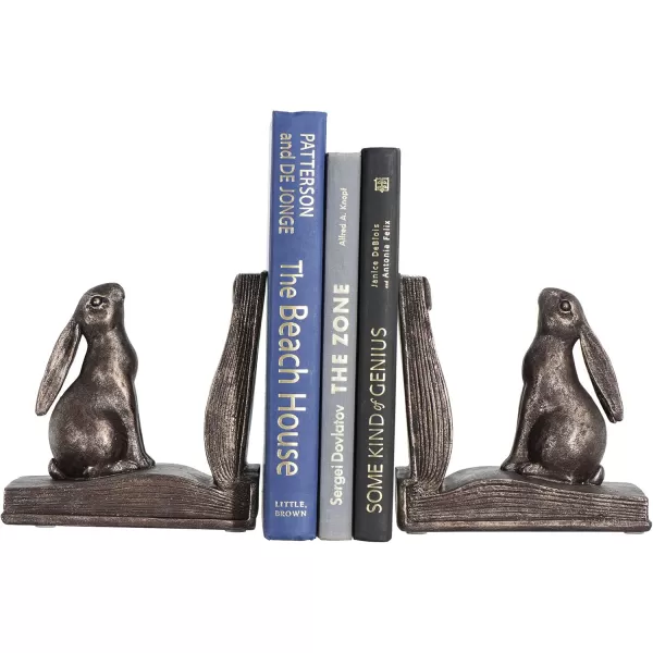 Creative CoOp Decorative Rustic Resin Rabbit on Book Bookends Bronze Set of 2Bronze Finish
