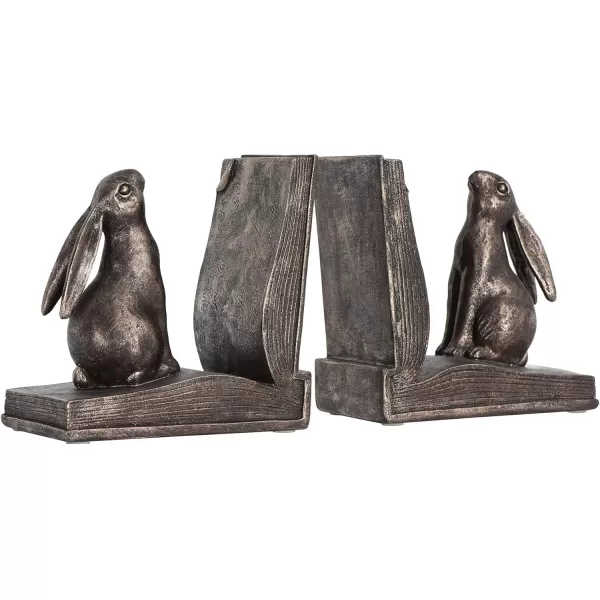 Creative CoOp Decorative Rustic Resin Rabbit on Book Bookends Bronze Set of 2Bronze Finish