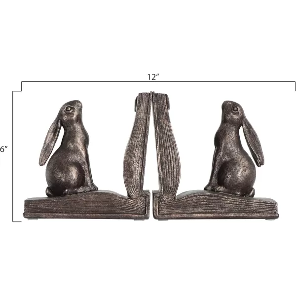 Creative CoOp Decorative Rustic Resin Rabbit on Book Bookends Bronze Set of 2Bronze Finish