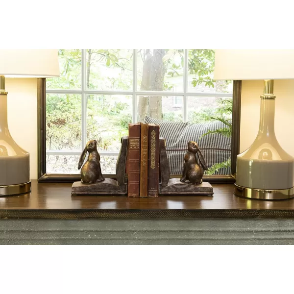 Creative CoOp Decorative Rustic Resin Rabbit on Book Bookends Bronze Set of 2Bronze Finish