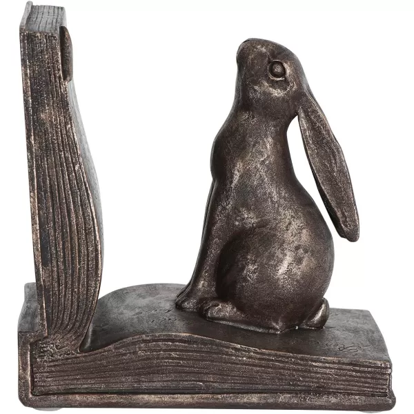 Creative CoOp Decorative Rustic Resin Rabbit on Book Bookends Bronze Set of 2Bronze Finish