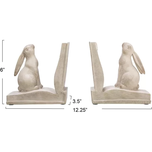 Creative CoOp Decorative Rustic Resin Rabbit on Book Bookends Bronze Set of 2White
