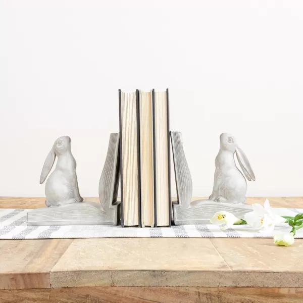 Creative CoOp Decorative Rustic Resin Rabbit on Book Bookends Bronze Set of 2White