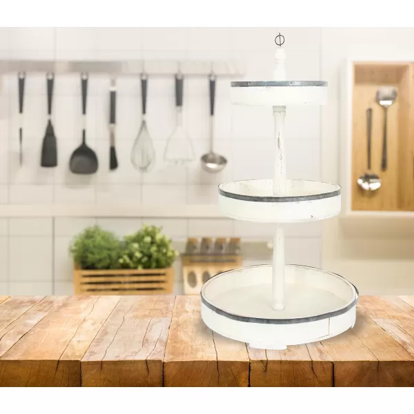 Creative CoOp Decorative Wood ampamp Tin 3 Tier TrayDistressed Cream