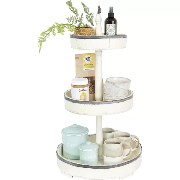 Creative CoOp Decorative Wood ampamp Tin 3 Tier TrayDistressed Cream