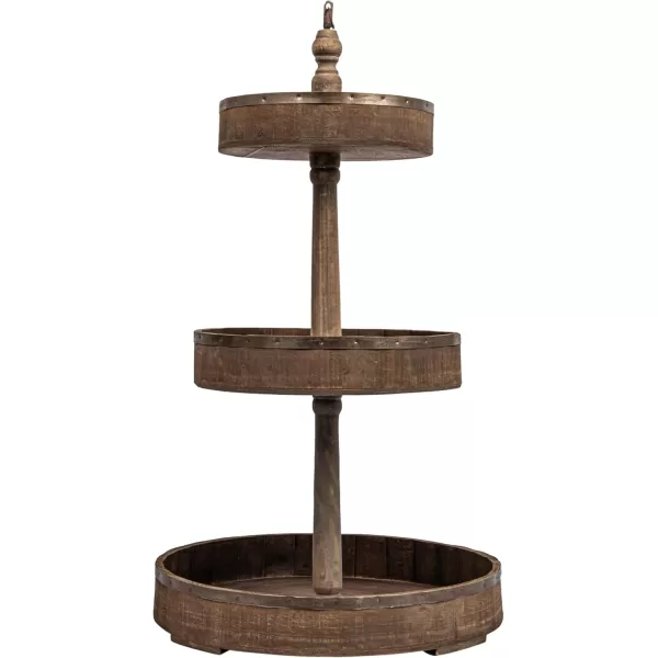 Creative CoOp Decorative Wood ampamp Tin 3 Tier TrayNatural Wood