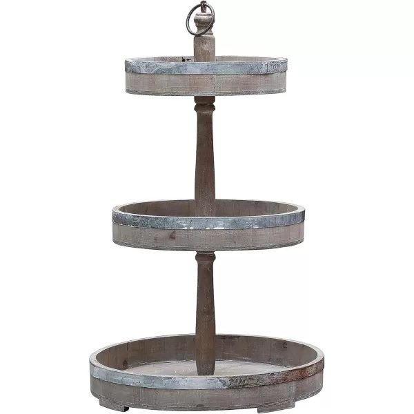 Creative CoOp Decorative Wood ampamp Tin 3 Tier TrayNatural Wood