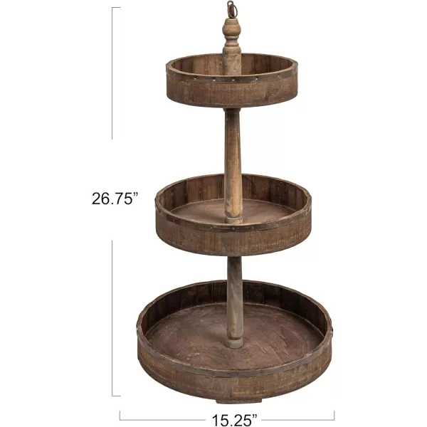 Creative CoOp Decorative Wood ampamp Tin 3 Tier TrayNatural Wood