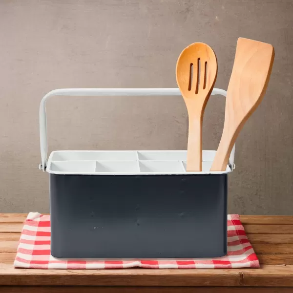 Creative CoOp Distressed White Metal Caddy with 6 CompartmentsGrey