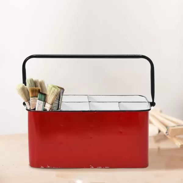 Creative CoOp Distressed White Metal Caddy with 6 CompartmentsRed