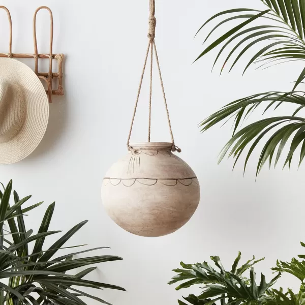 Creative CoOp Large Hanging Clay Pot with Jute Hanger Each one Will Vary15 Inch Round