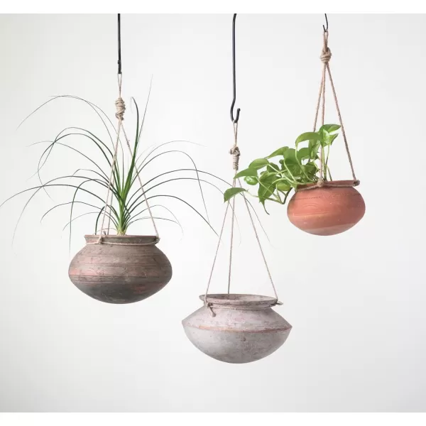Creative CoOp Large Hanging Clay Pot with Jute Hanger Each one Will Vary6 Inch Round