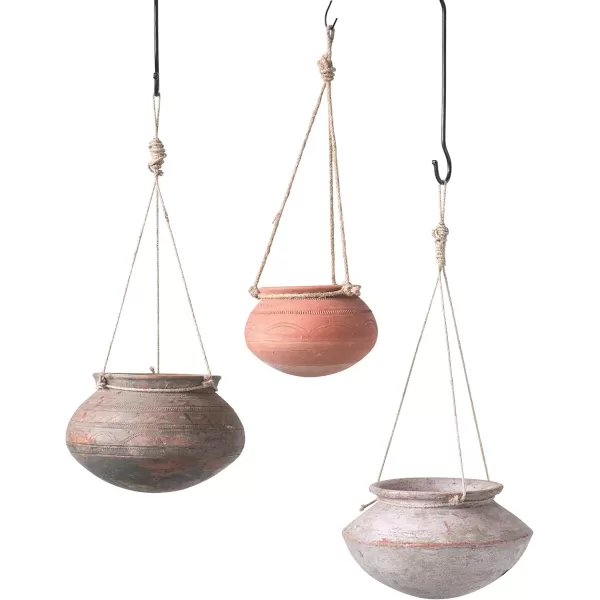 Creative CoOp Large Hanging Clay Pot with Jute Hanger Each one Will Vary6 Inch Round