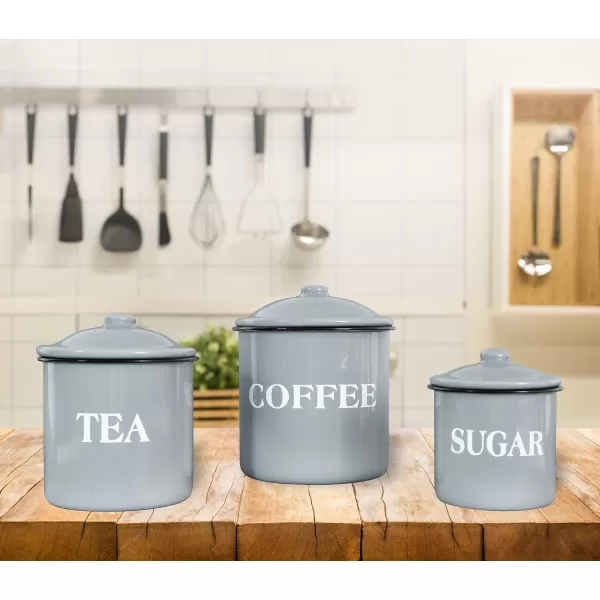 Creative CoOp Metal Containers with Lids Coffee Tea Sugar Set of 3 SizesDesignsGray