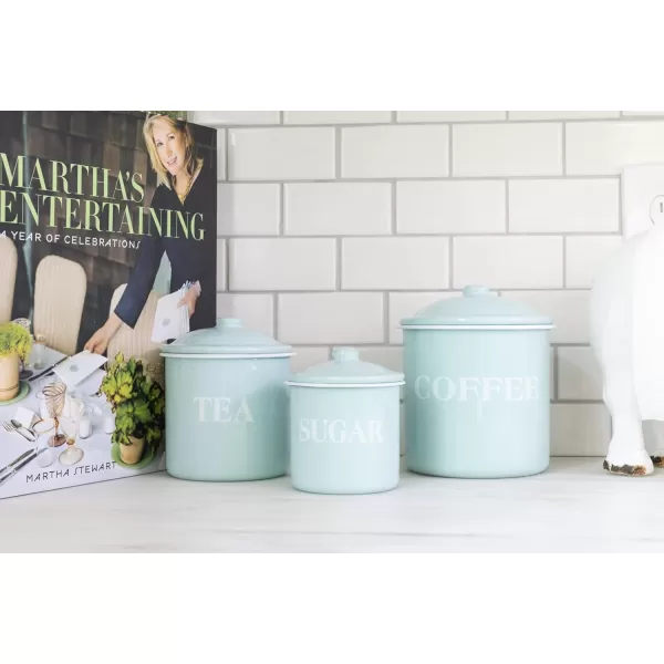 Creative CoOp Metal Containers with Lids Coffee Tea Sugar Set of 3 SizesDesignsMint Green