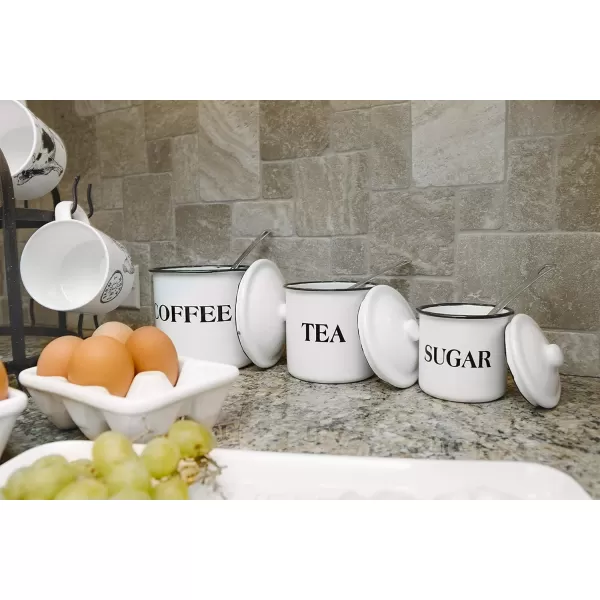 Creative CoOp Metal Containers with Lids Coffee Tea Sugar Set of 3 SizesDesignsWhite