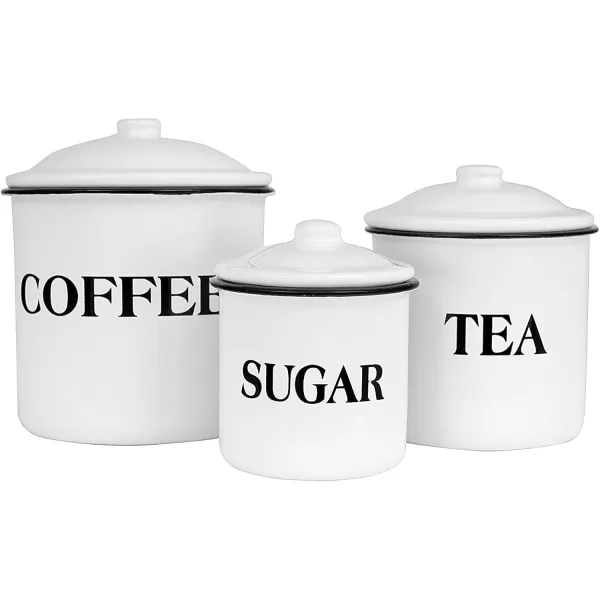 Creative CoOp Metal Containers with Lids Coffee Tea Sugar Set of 3 SizesDesignsWhite