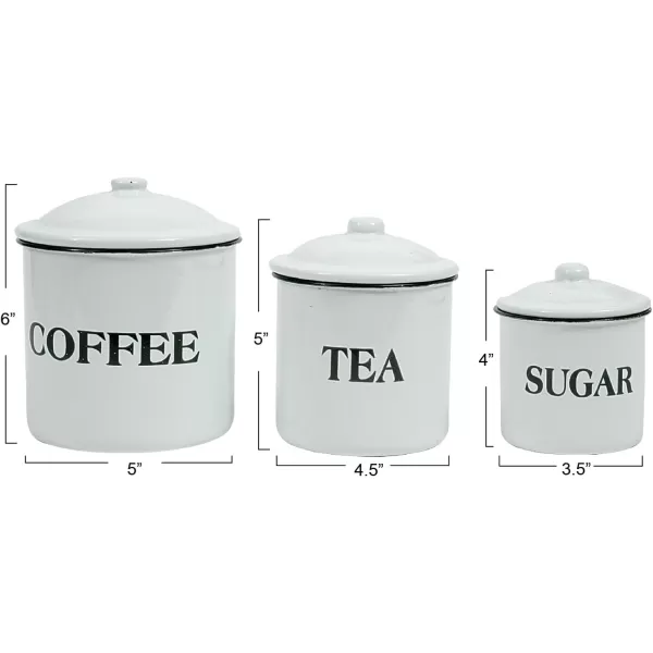 Creative CoOp Metal Containers with Lids Coffee Tea Sugar Set of 3 SizesDesignsWhite