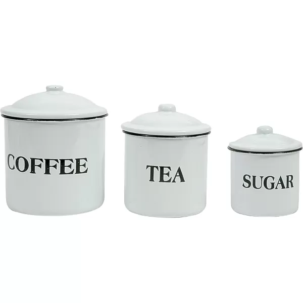 Creative CoOp Metal Containers with Lids Coffee Tea Sugar Set of 3 SizesDesignsWhite