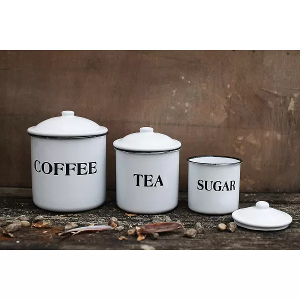 Creative CoOp Metal Containers with Lids Coffee Tea Sugar Set of 3 SizesDesignsWhite