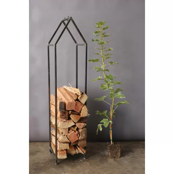 Creative CoOp Metal HouseShaped Fire Wood Holder with Handle Gold FinishBlack