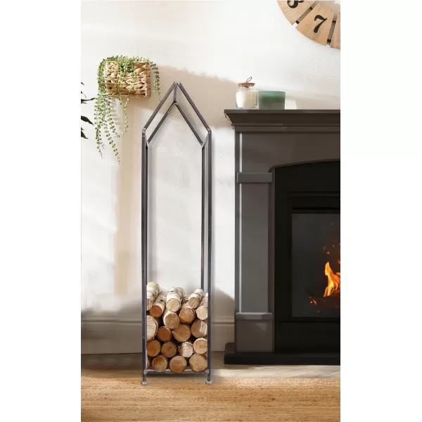 Creative CoOp Metal HouseShaped Fire Wood Holder with Handle Gold FinishBlack
