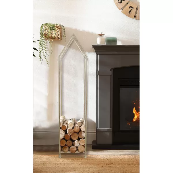 Creative CoOp Metal HouseShaped Fire Wood Holder with Handle Gold FinishNickel