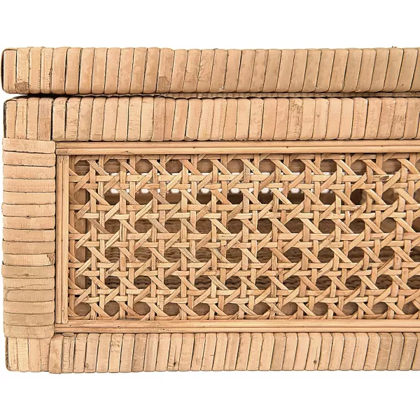 Creative CoOp Modern Decorative Square Woven Rattan and Wood Display Boxes with Glass Top Set of 2 Sizes Natural FinishNatural