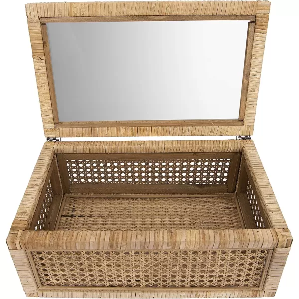 Creative CoOp Modern Decorative Square Woven Rattan and Wood Display Boxes with Glass Top Set of 2 Sizes Natural FinishNatural