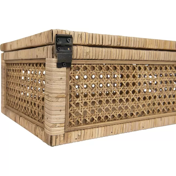 Creative CoOp Modern Decorative Square Woven Rattan and Wood Display Boxes with Glass Top Set of 2 Sizes Natural FinishNatural