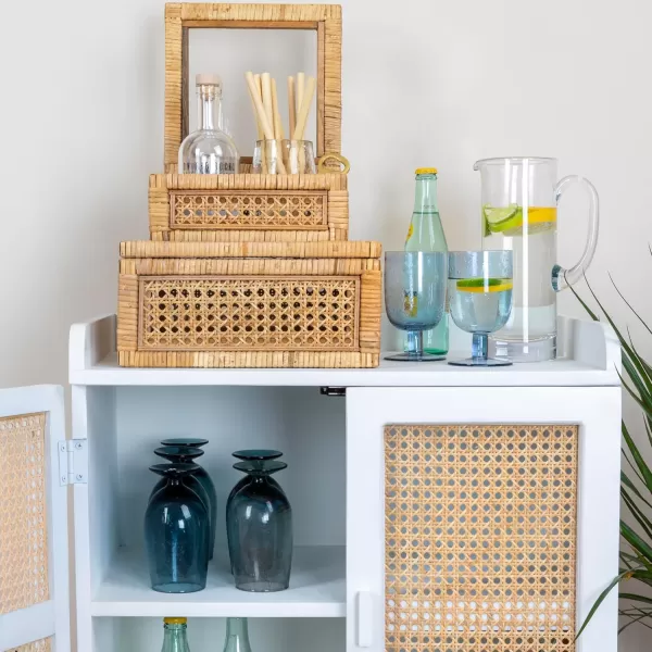 Creative CoOp Modern Decorative Square Woven Rattan and Wood Display Boxes with Glass Top Set of 2 Sizes Natural FinishNatural