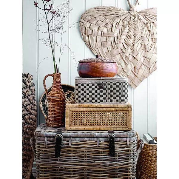 Creative CoOp Modern Decorative Square Woven Rattan and Wood Display Boxes with Glass Top Set of 2 Sizes Natural FinishNatural