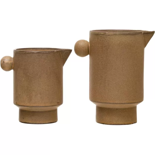 Creative CoOp Modern Small Stoneware Pitcher or Vase Putty Brown  24 ozMustard Taupe