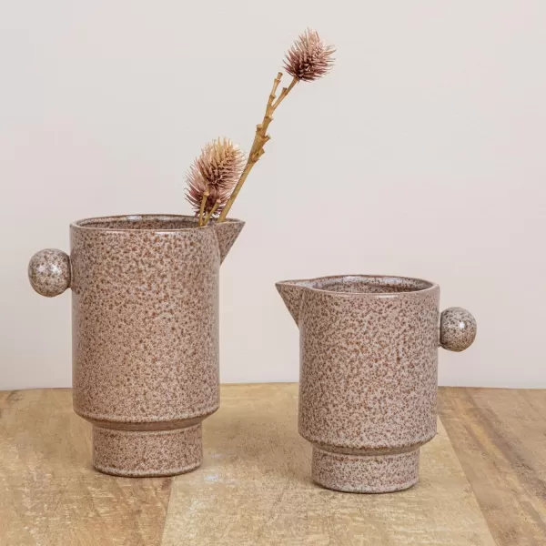 Creative CoOp Modern Small Stoneware Pitcher or Vase Putty Brown  24 ozPutty Brown