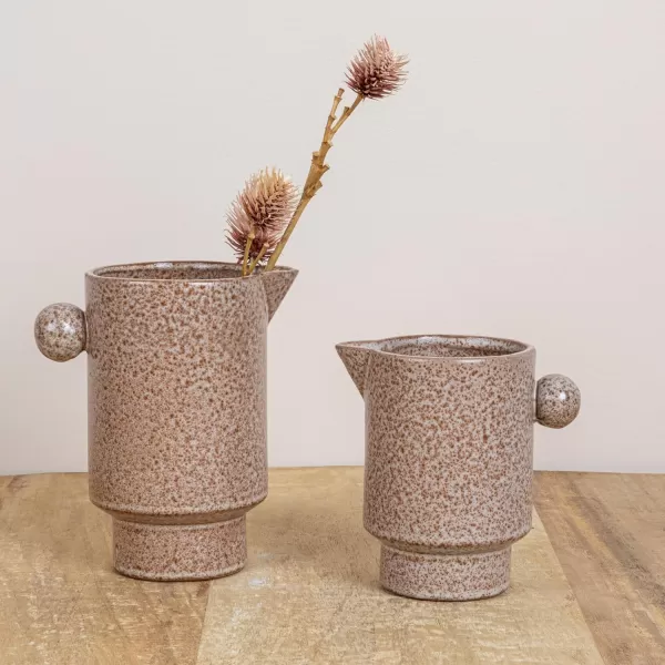 Creative CoOp Modern Small Stoneware Pitcher or Vase Putty Brown  24 ozPutty Brown