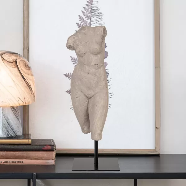 Creative CoOp Plaster Finish Resin Female Body Figure on Metal StandGrey Finish