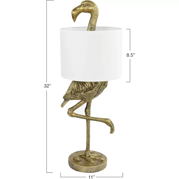 Creative CoOp Resin Flamingo Table Lamp with Linen Shade Gold Finish 32quotTable Lamp