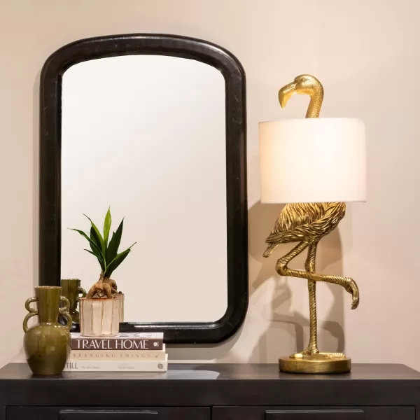 Creative CoOp Resin Flamingo Table Lamp with Linen Shade Gold Finish 32quotTable Lamp