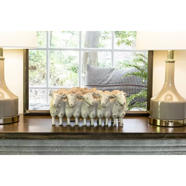 Creative CoOp Resin Sheep Planter with Distressed Iron FinishCream Sheep