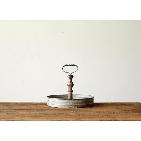 Creative CoOp Round Metal ampamp Wood Tray with HandleSilver