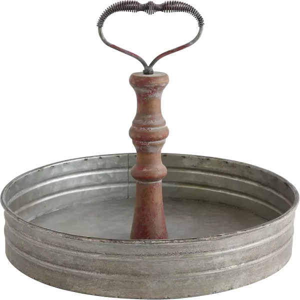 Creative CoOp Round Metal ampamp Wood Tray with HandleSilver