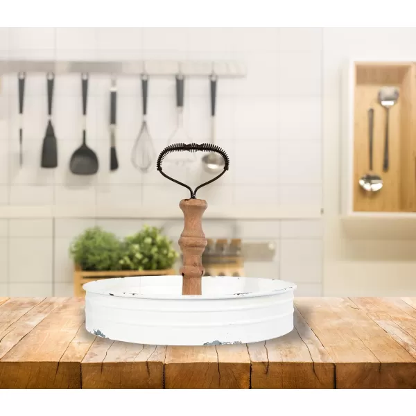Creative CoOp Round Metal ampamp Wood Tray with HandleWhite