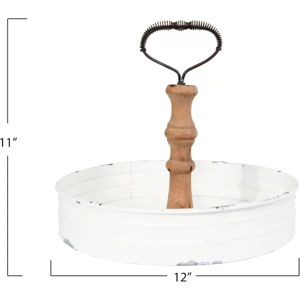 Creative CoOp Round Metal ampamp Wood Tray with HandleWhite