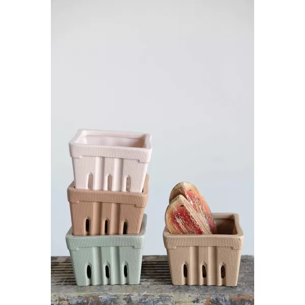 Creative CoOp Square Stoneware Set of 4 Colors Berry Baskets Multicolor 4 Count