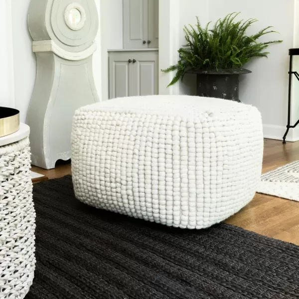 Creative CoOp Square Wool Beige PoufNatural