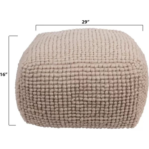 Creative CoOp Square Wool Beige PoufNatural