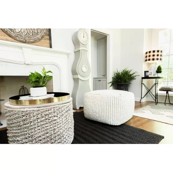 Creative CoOp Square Wool Beige PoufNatural