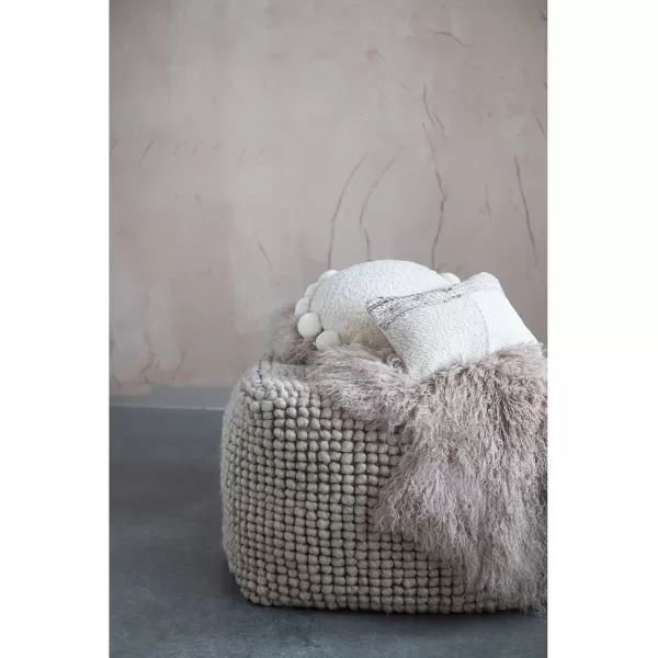 Creative CoOp Square Wool Beige PoufSand