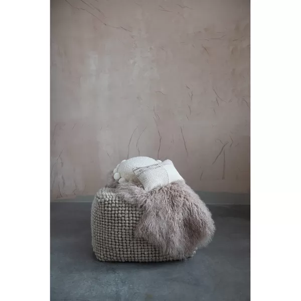 Creative CoOp Square Wool Beige PoufSand
